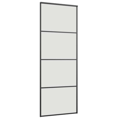 Schiebetür mit Beschlag Schwarz 76x205 cm ESG-Glas