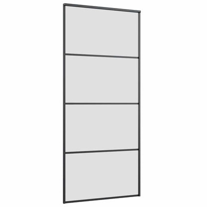 Schiebetür mit Beschlag Schwarz 90x205 cm ESG-Glas