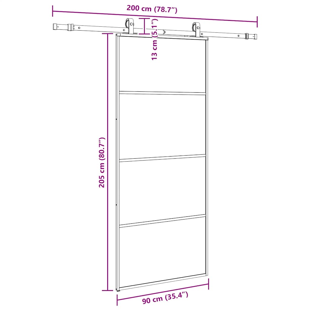 Schiebetür mit Beschlag Schwarz 90x205 cm ESG-Glas
