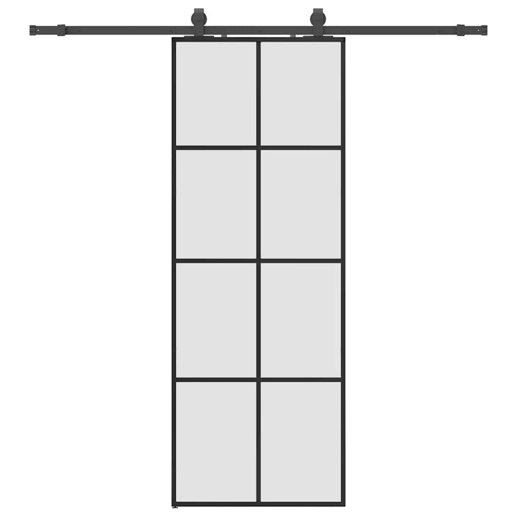 Schiebetür mit Beschlag Schwarz 76x205 cm ESG-Glas