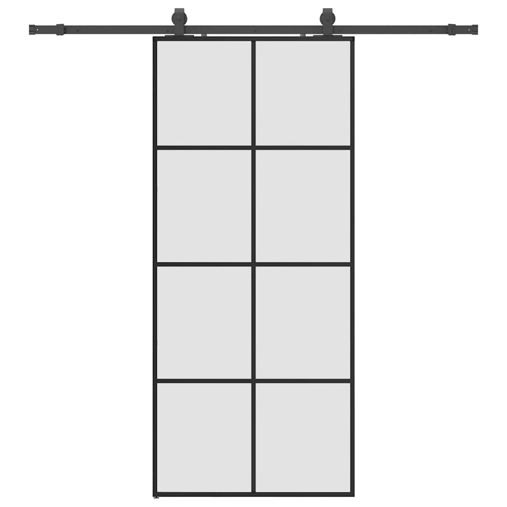 Schiebetür mit Beschlag Schwarz 90x205 cm ESG-Glas