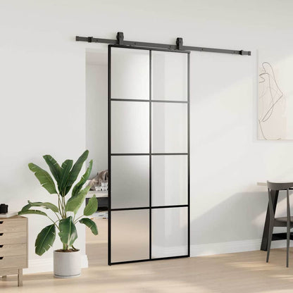 Schiebetür mit Beschlag Schwarz 90x205 cm ESG-Glas