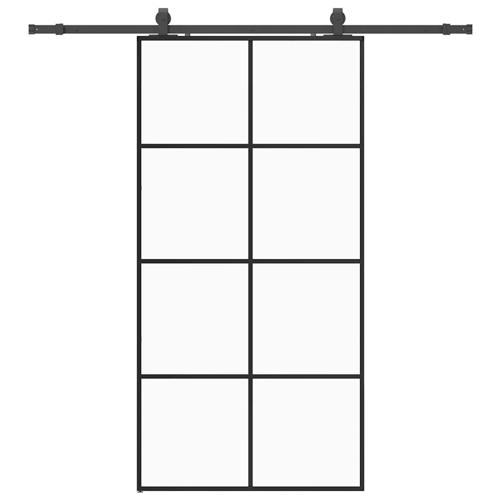 Schiebetür mit Beschlag Schwarz 102,5x205 cm ESG-Glas