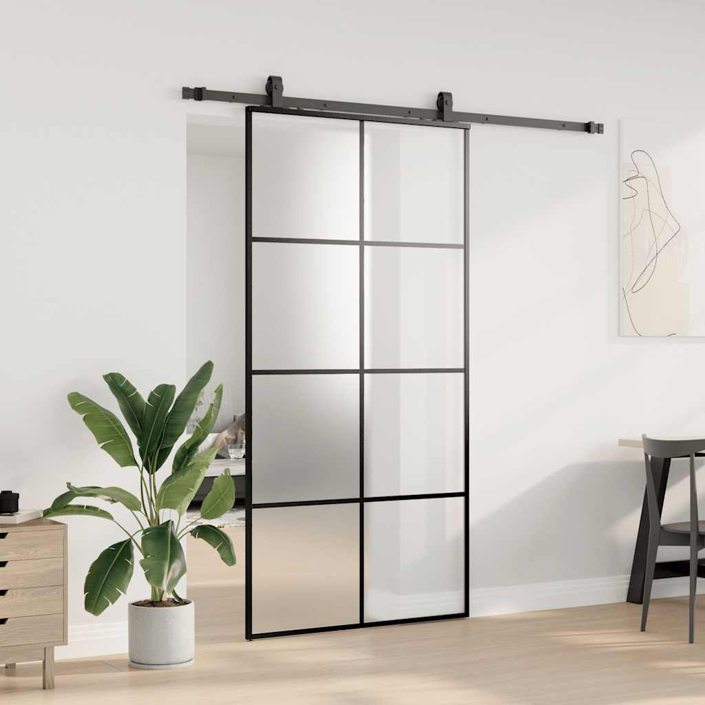 Schiebetür mit Beschlag Schwarz 102,5x205 cm ESG-Glas