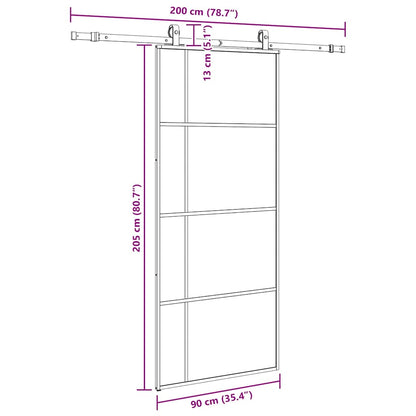 Schiebetür mit Beschlag Schwarz 90x205 cm ESG-Glas