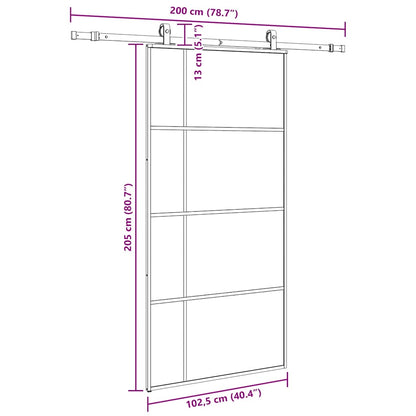 Schiebetür mit Beschlag Schwarz 102,5x205 cm ESG-Glas