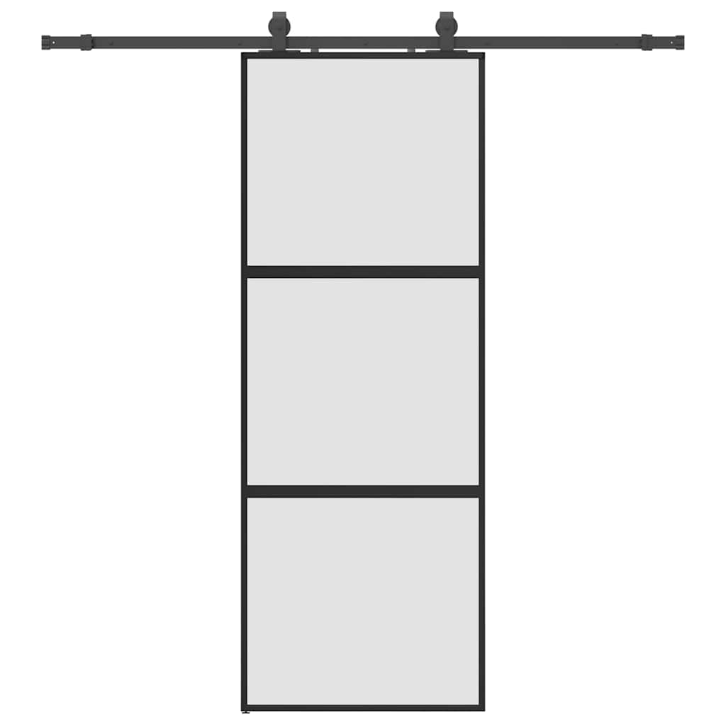 Schiebetür mit Beschlag Schwarz 76x205 cm Hartglas