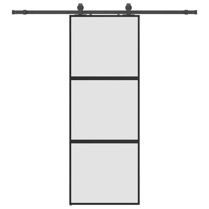 Schiebetür mit Beschlag Schwarz 76x205 cm Hartglas