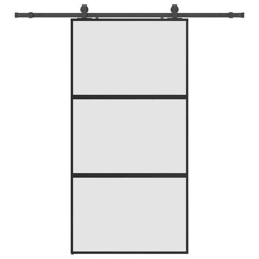 Schiebetür mit Beschlag Schwarz 102,5x205 cm Hartglas