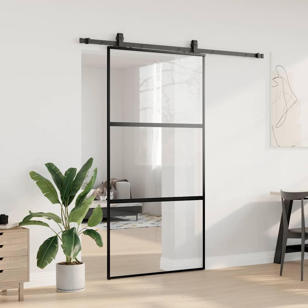 Schiebetür mit Beschlag Schwarz 102,5x205 cm Hartglas