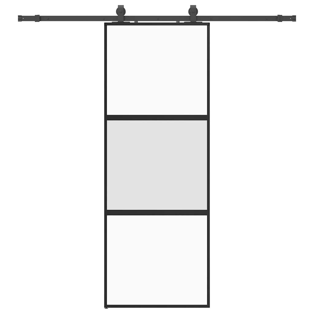 Schiebetür mit Beschlag Schwarz 76x205 cm Hartglas