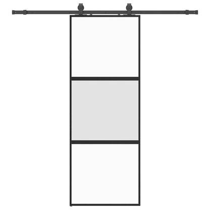 Schiebetür mit Beschlag Schwarz 76x205 cm Hartglas