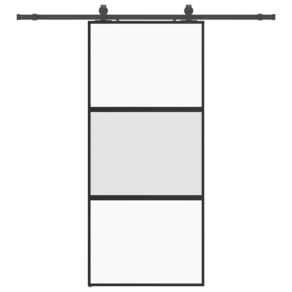 Schiebetür mit Beschlag Schwarz 90x205 cm Hartglas