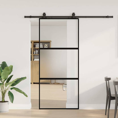 Schiebetür mit Beschlag Schwarz 90x205 cm Hartglas