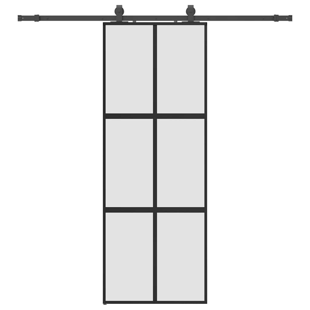 Schiebetür mit Beschlag Schwarz 76x205 cm Hartglas