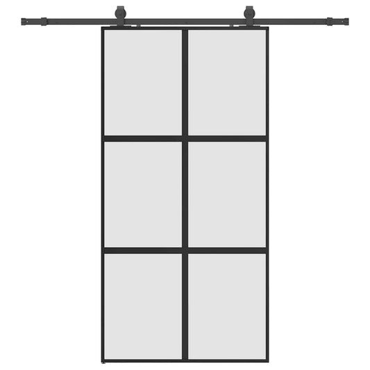 Schiebetür mit Beschlag Schwarz 102,5x205 cm Hartglas