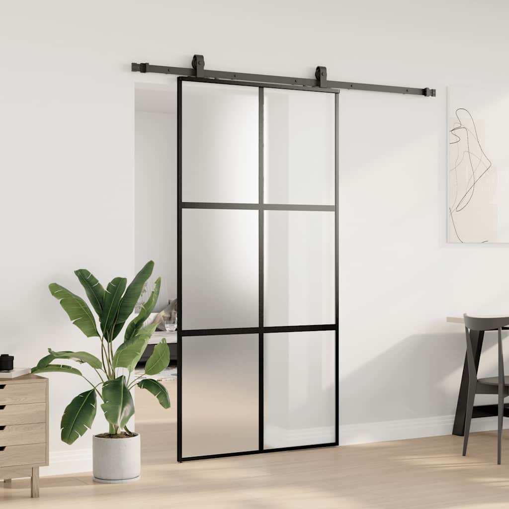 Schiebetür mit Beschlag Schwarz 102,5x205 cm Hartglas