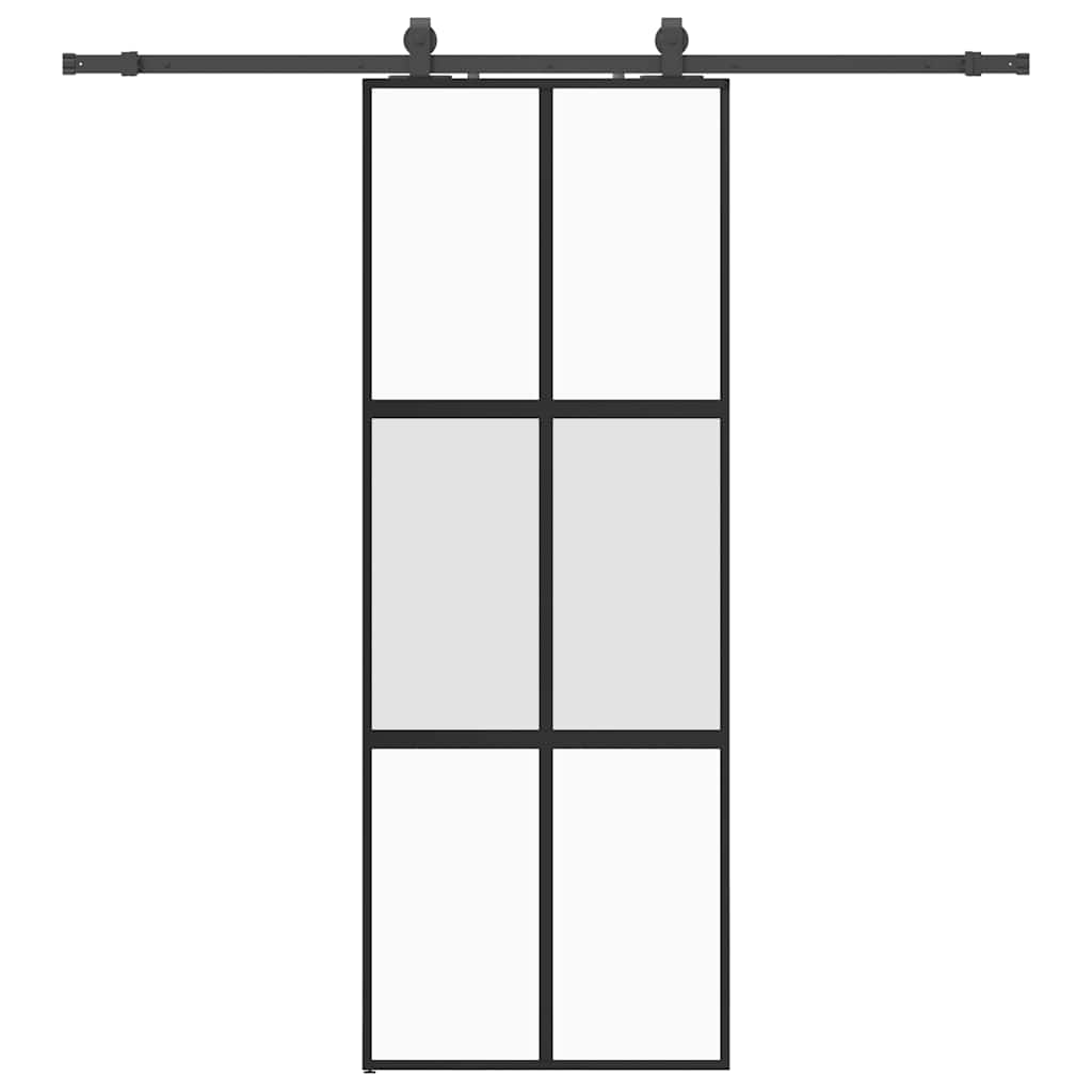 Schiebetür mit Beschlag Schwarz 76x205 cm Hartglas