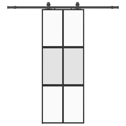 Schiebetür mit Beschlag Schwarz 76x205 cm Hartglas
