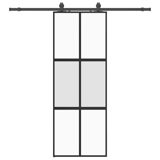 Schiebetür mit Beschlag Schwarz 76x205 cm Hartglas