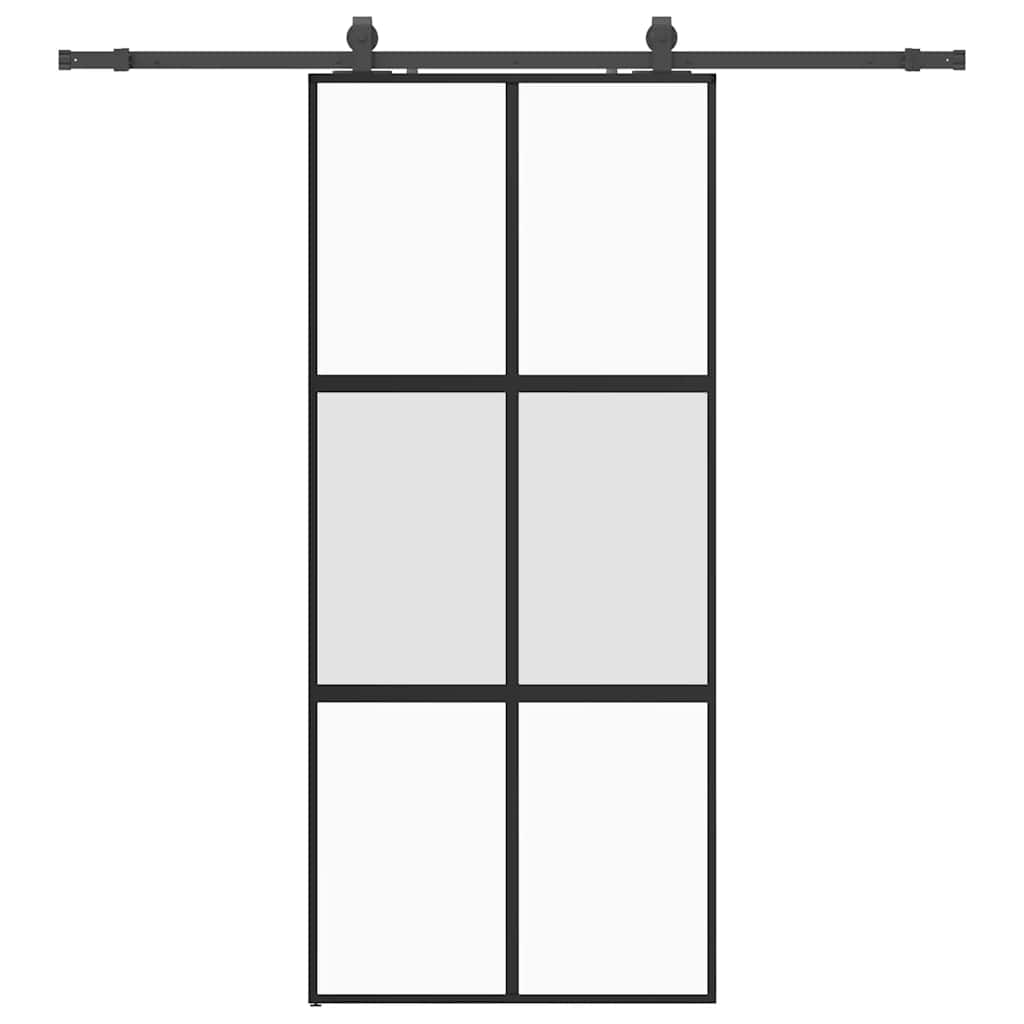 Schiebetür mit Beschlag Schwarz 90x205 cm Hartglas