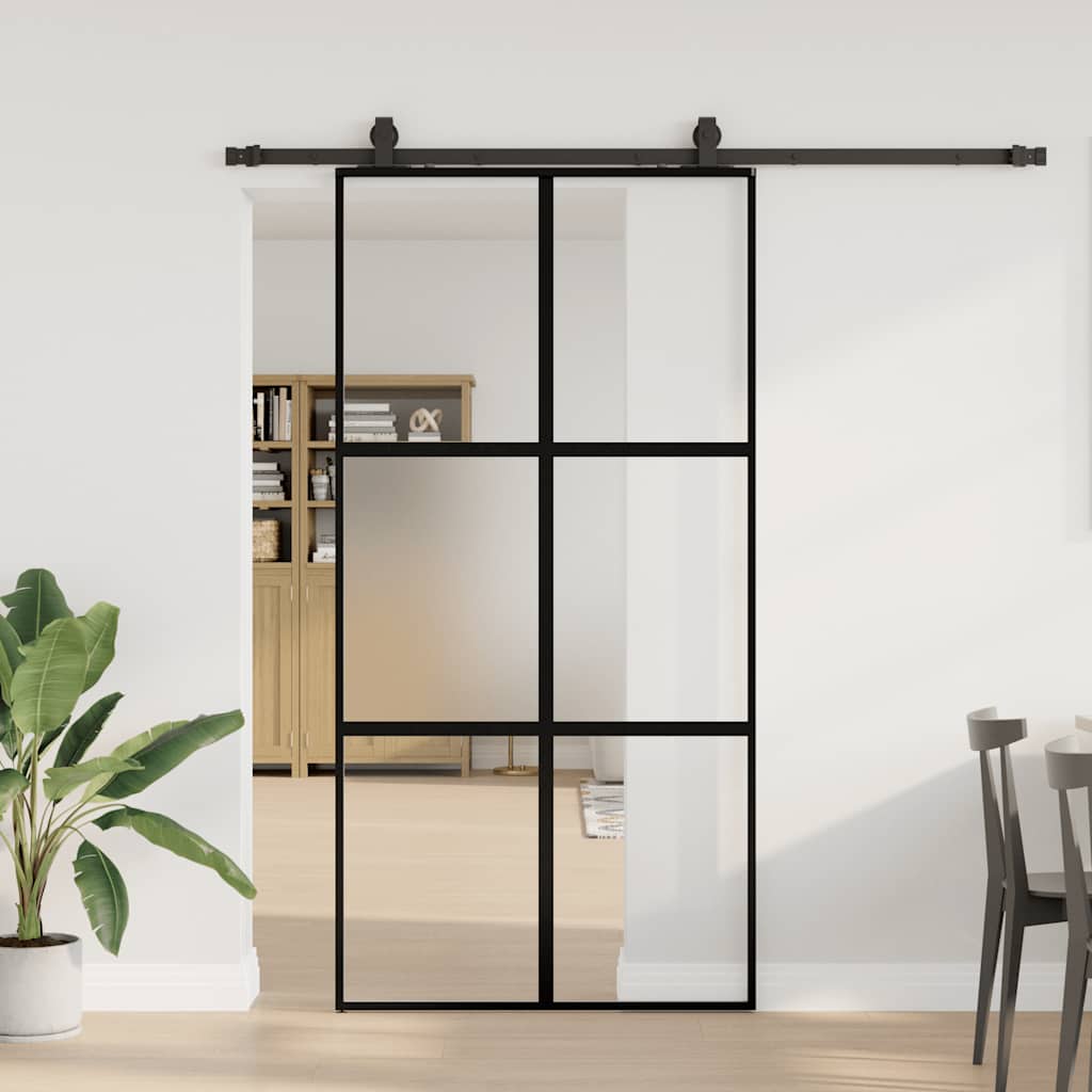Schiebetür mit Beschlag Schwarz 102,5x205 cm Hartglas