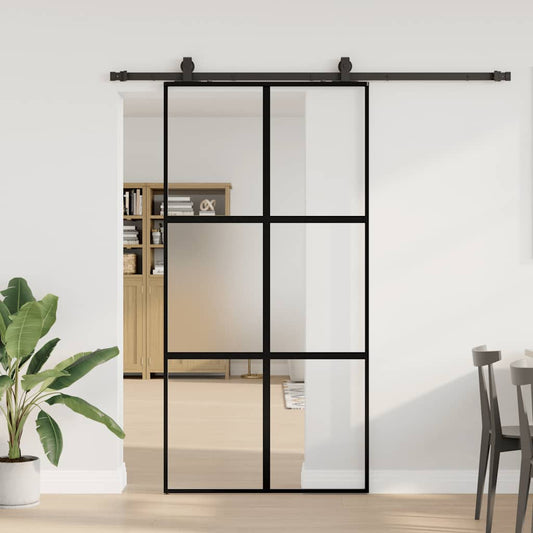 Schiebetür mit Beschlag Schwarz 102,5x205 cm Hartglas