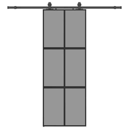 Schiebetür mit Beschlag Schwarz 76x205 cm Hartglas