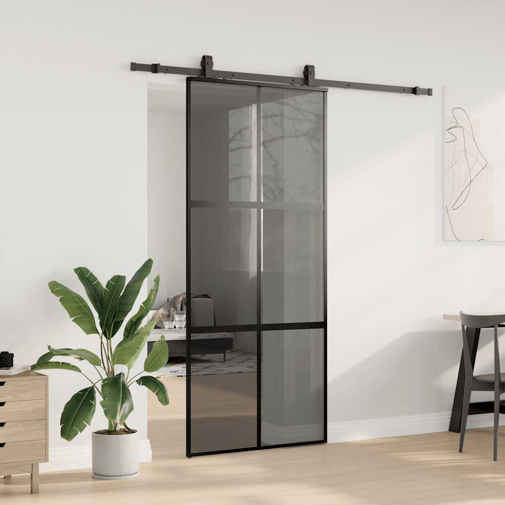 Schiebetür mit Beschlag Schwarz 90x205 cm Hartglas