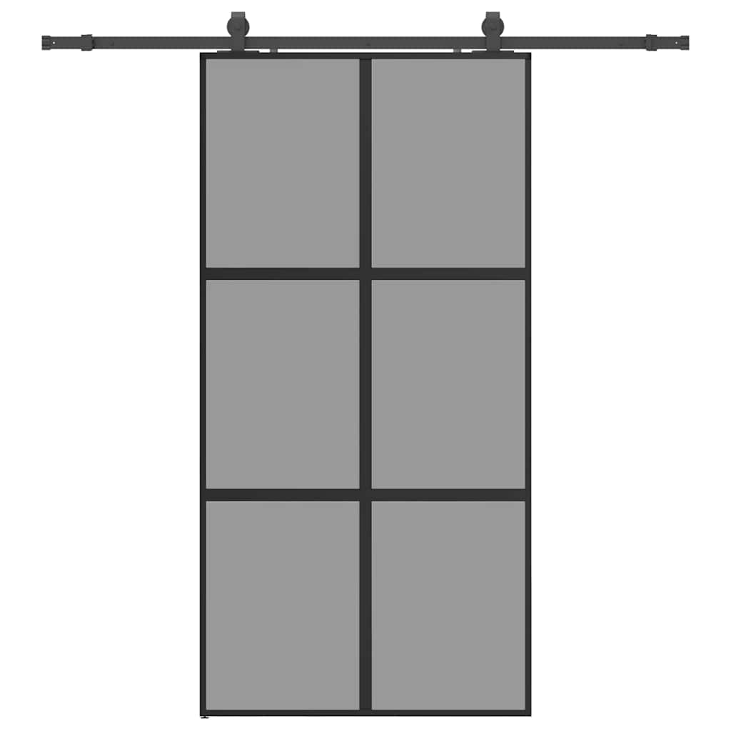 Schiebetür mit Beschlag Schwarz 102,5x205 cm Hartglas
