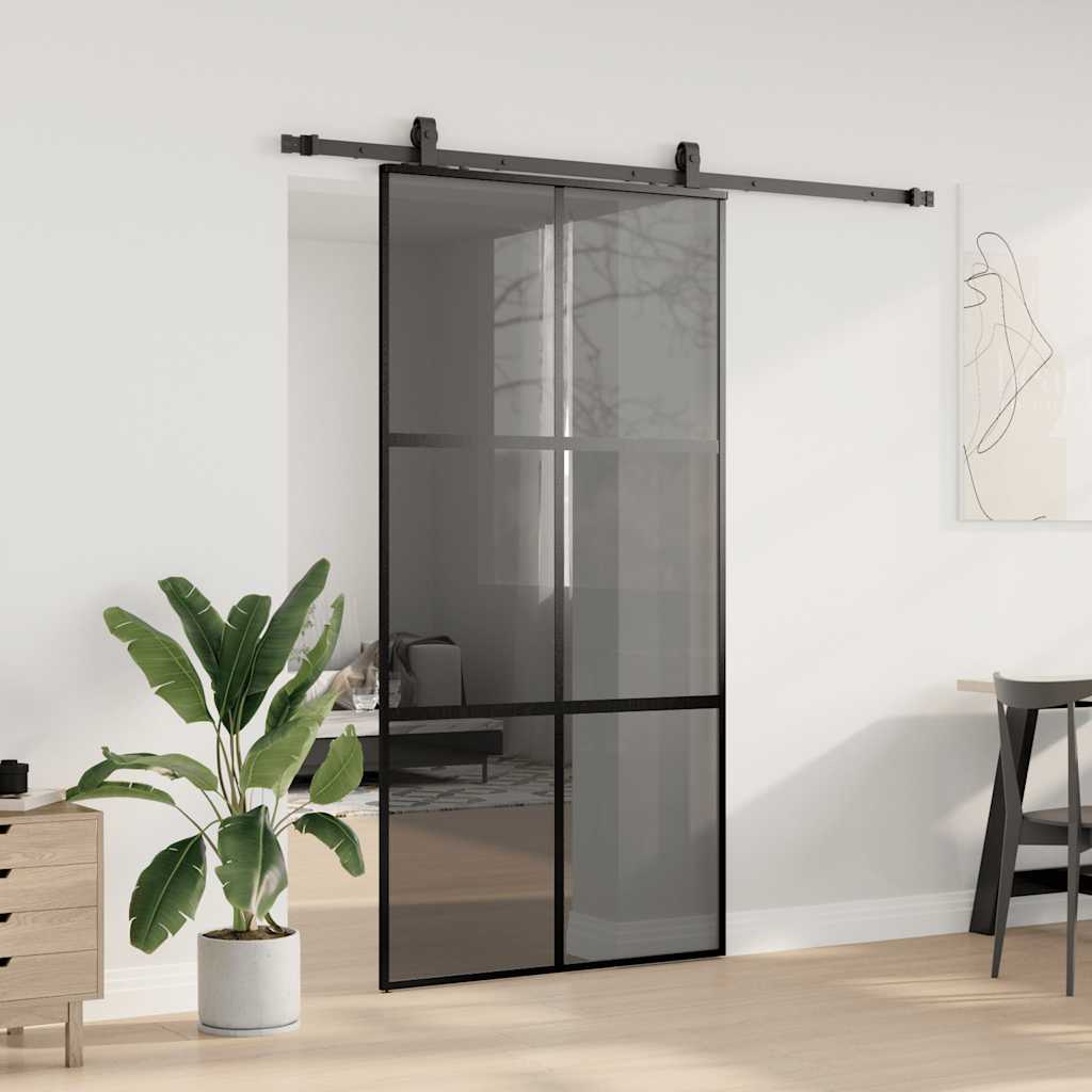 Schiebetür mit Beschlag Schwarz 102,5x205 cm Hartglas