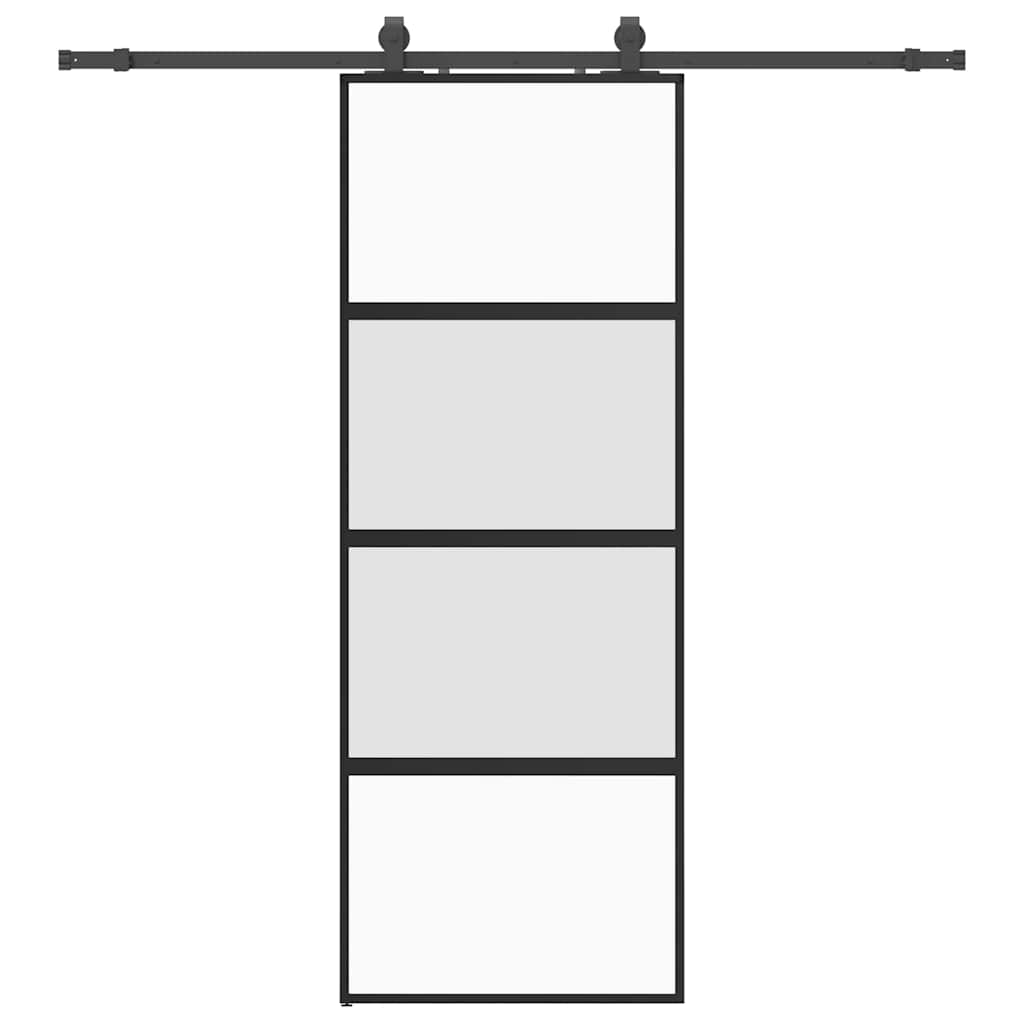 Schiebetür mit Beschlag Schwarz 76x205 cm Hartglas