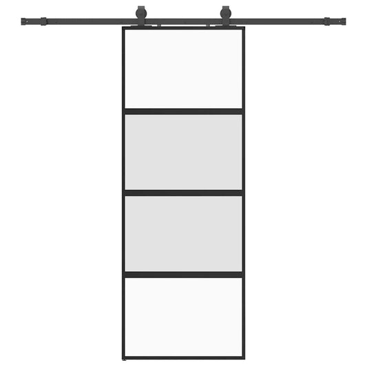 Schiebetür mit Beschlag Schwarz 76x205 cm Hartglas