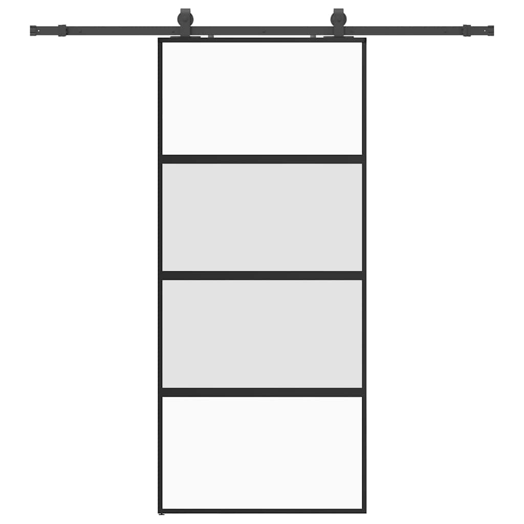 Schiebetür mit Beschlag Schwarz 90x205 cm Hartglas