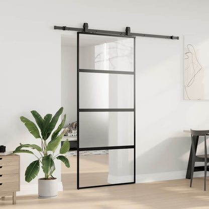 Schiebetür mit Beschlag Schwarz 90x205 cm Hartglas