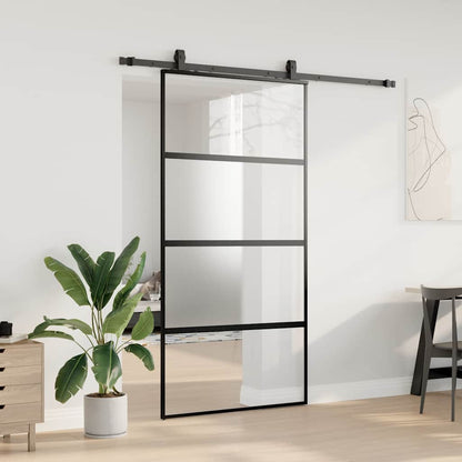 Schiebetür mit Beschlag Schwarz 102,5x205 cm Hartglas