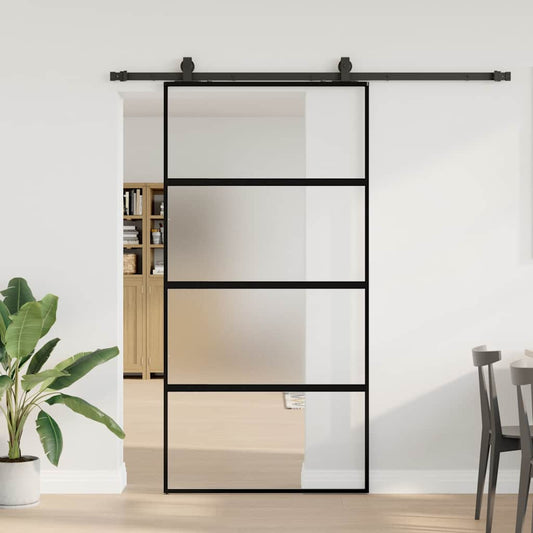 Schiebetür mit Beschlag Schwarz 102,5x205 cm Hartglas