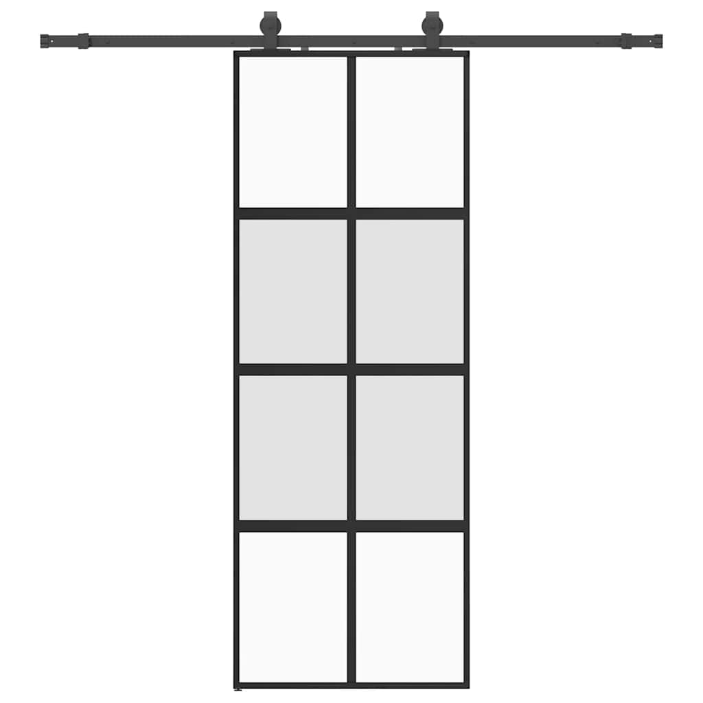 Schiebetür mit Beschlag Schwarz 76x205 cm Hartglas