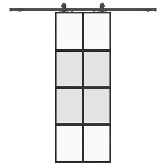 Schiebetür mit Beschlag Schwarz 76x205 cm Hartglas