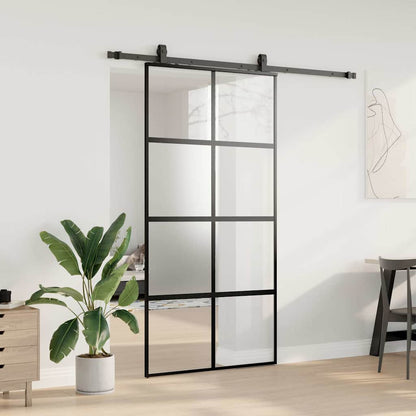 Schiebetür mit Beschlag Schwarz 102,5x205 cm Hartglas