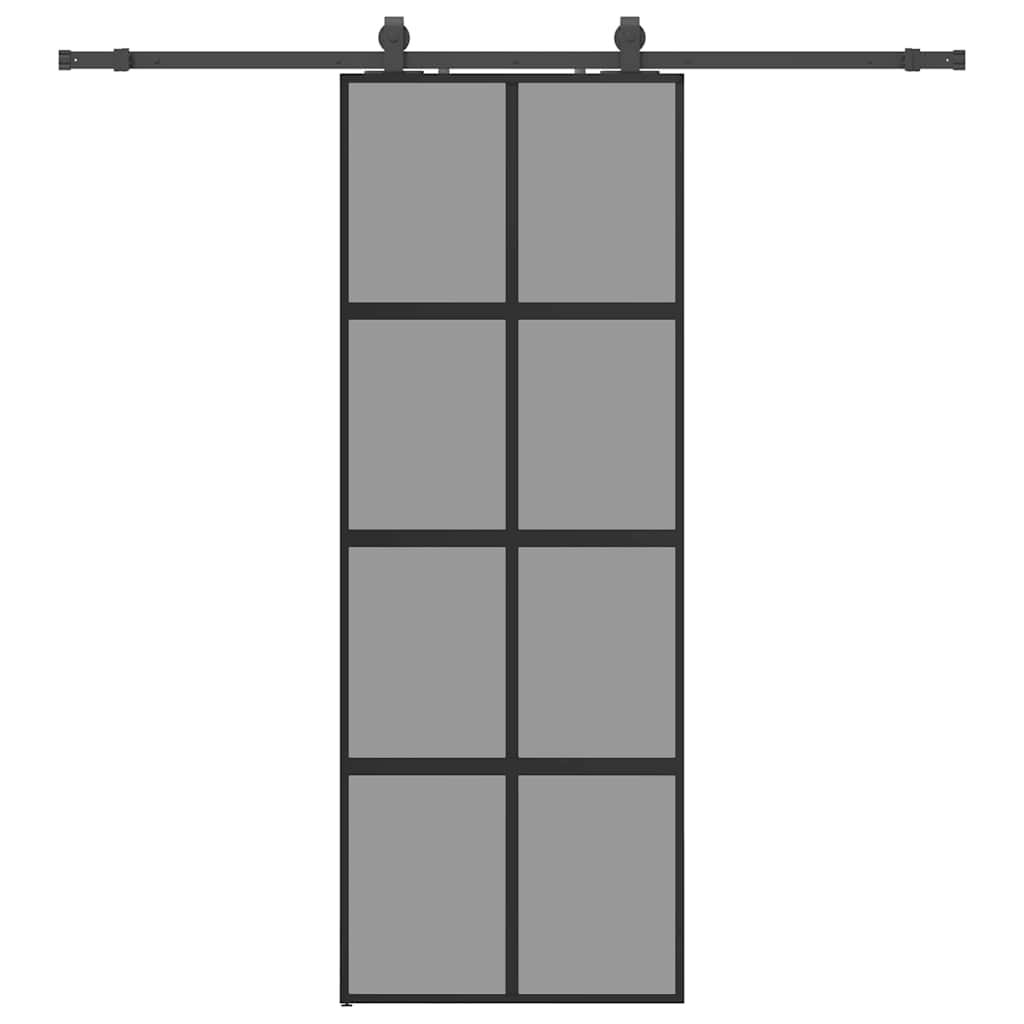 Schiebetür mit Beschlag Schwarz 76x205 cm Hartglas