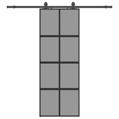 Schiebetür mit Beschlag Schwarz 76x205 cm Hartglas