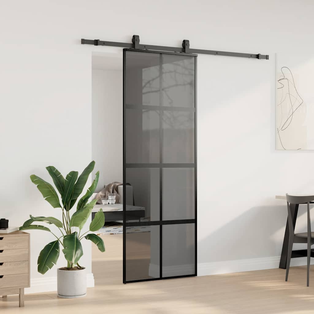 Schiebetür mit Beschlag Schwarz 76x205 cm Hartglas