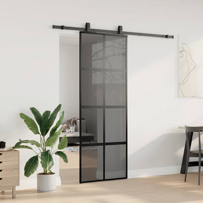 Schiebetür mit Beschlag Schwarz 76x205 cm Hartglas