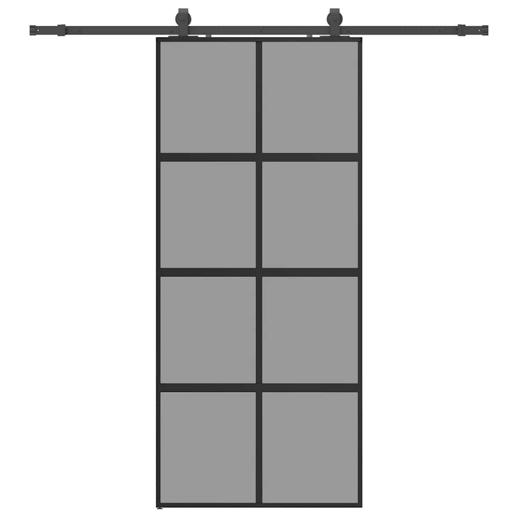 Schiebetür mit Beschlag Schwarz 90x205 cm Hartglas