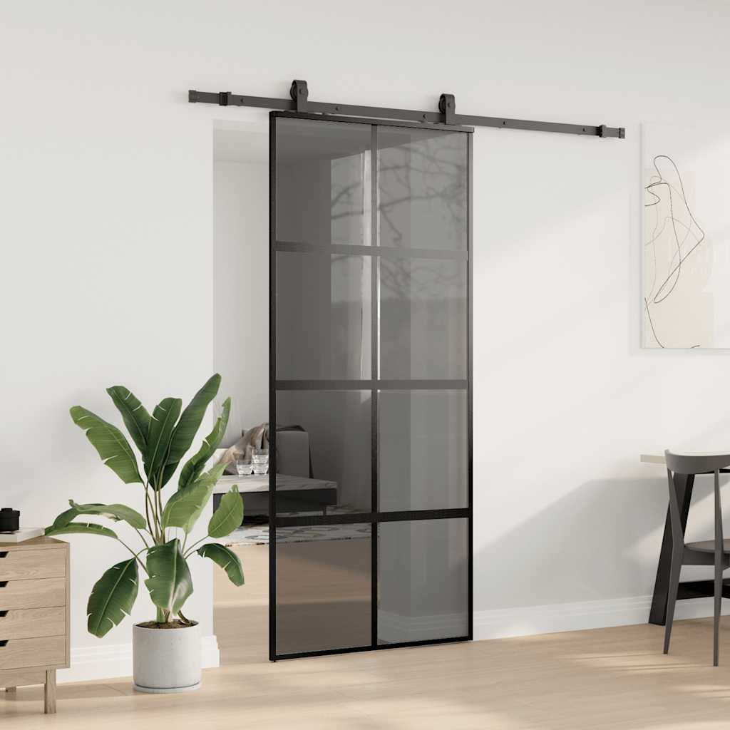 Schiebetür mit Beschlag Schwarz 90x205 cm Hartglas