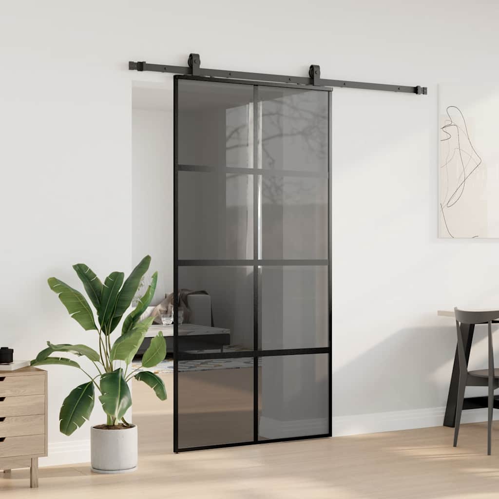 Schiebetür mit Beschlag Schwarz 102,5x205 cm Hartglas