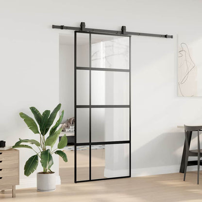 Schiebetür mit Beschlag Schwarz 90x205 cm Hartglas