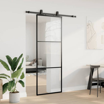 Schiebetür mit Beschlag Schwarz 76x205 cm ESG-Glas