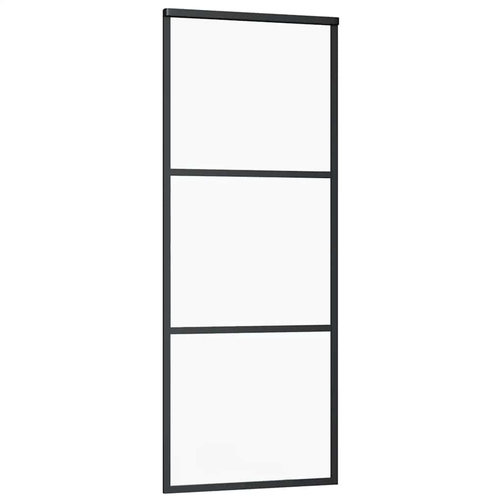 Schiebetür mit Beschlag Schwarz 76x205 cm ESG-Glas